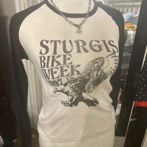 1997 Brandy Melville Black and White Sturgis raglan OS